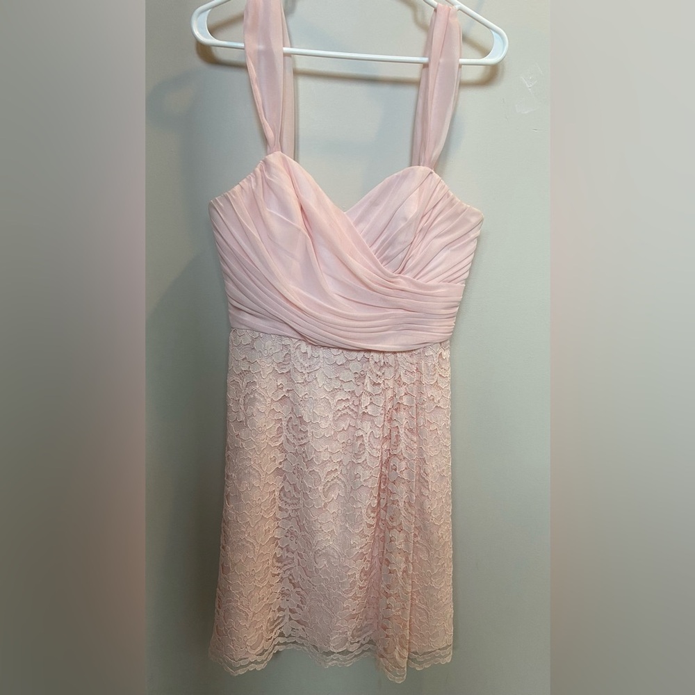 David's Bridal Soft Pink Lace Dress